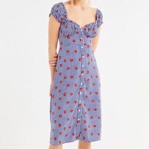 UO Strawberry Gingham Midi Dress
